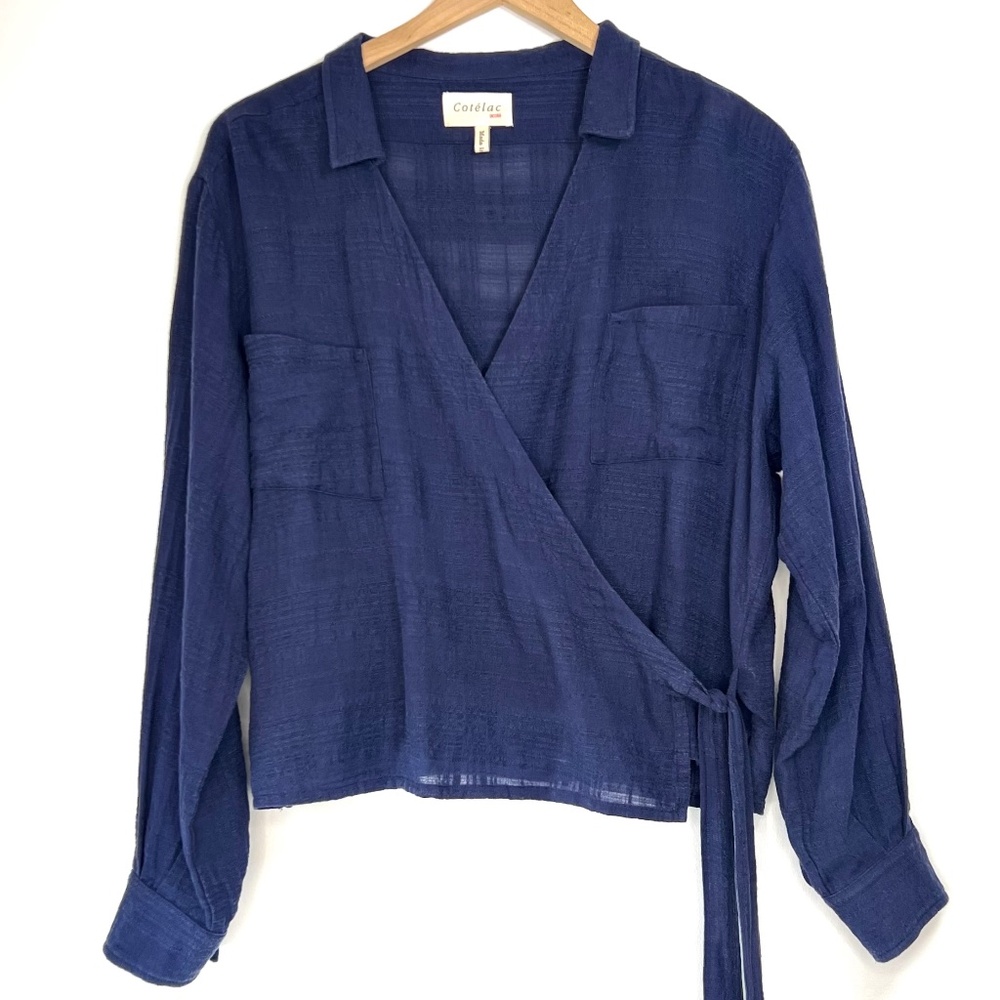 Cotélac Acote Navy Blue Wrap Blouse